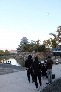 ドローンで早朝の 松本城を撮影